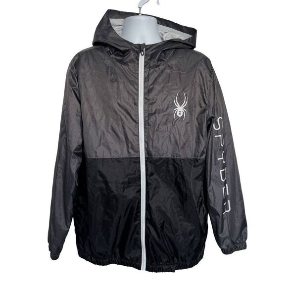 Spyder Windbreaker Jacket Full Zip Hooded Black Gray Men’s XL
